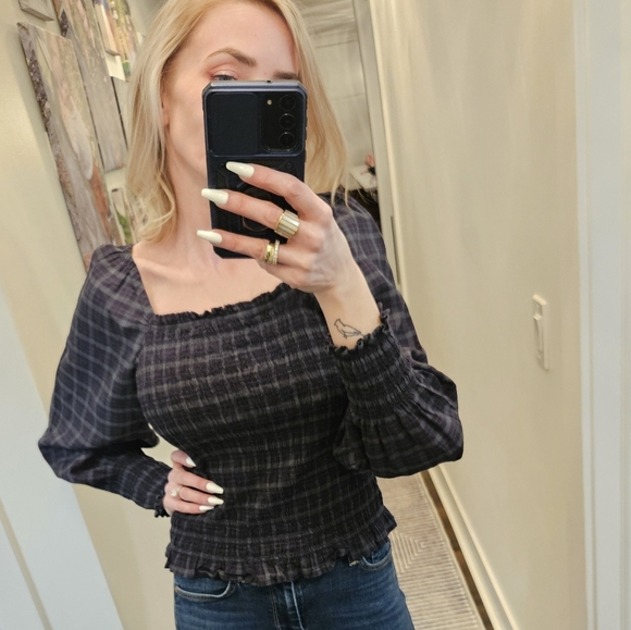Madewell Plaid Puff Sleeve Top - Size S - Picture 7 of 15